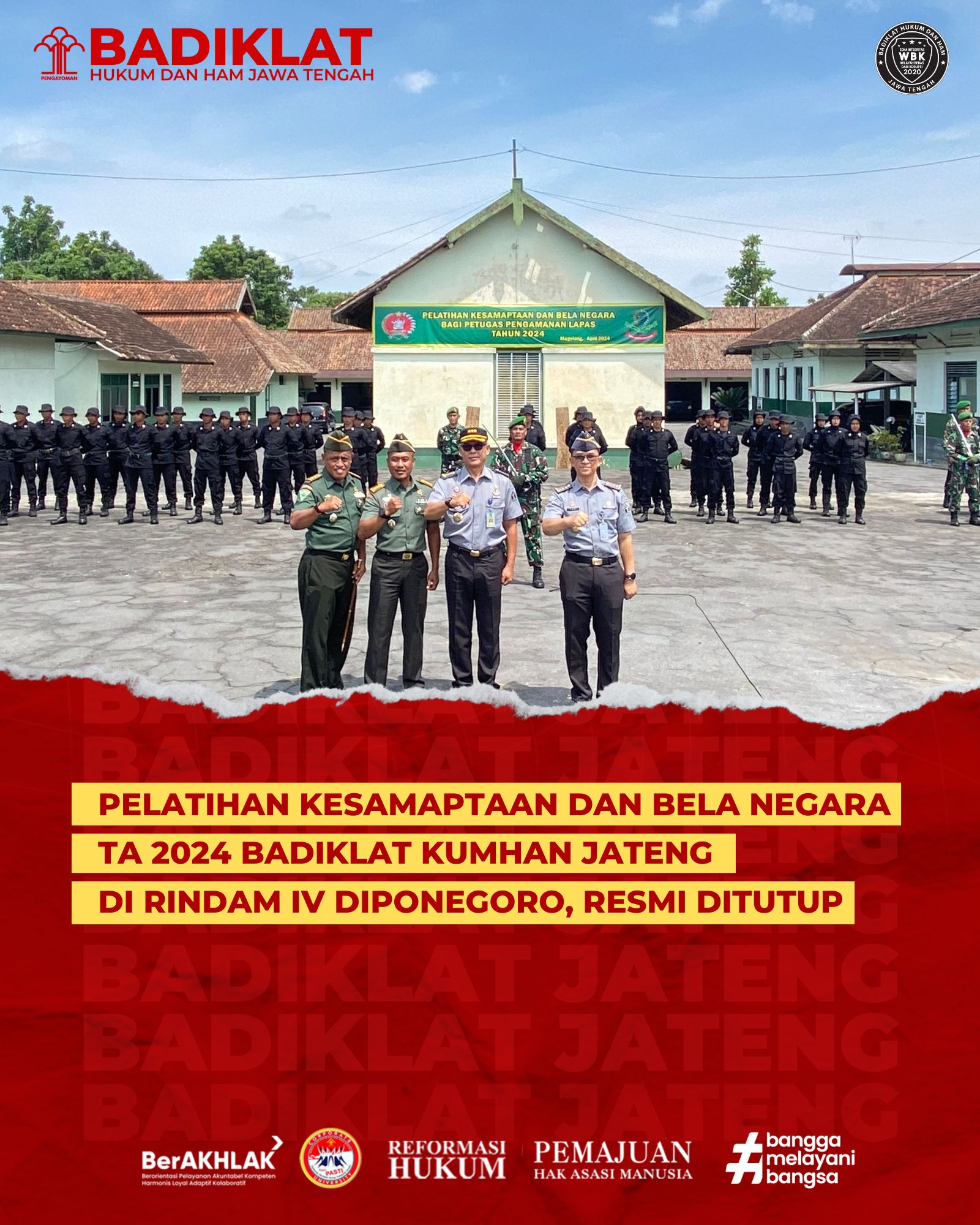 Pelatihan Kesamaptaan dan Bela Negara TA 2024 Badiklat Kumhan Jateng di Rindam IV Diponegoro, Resmi Ditutup